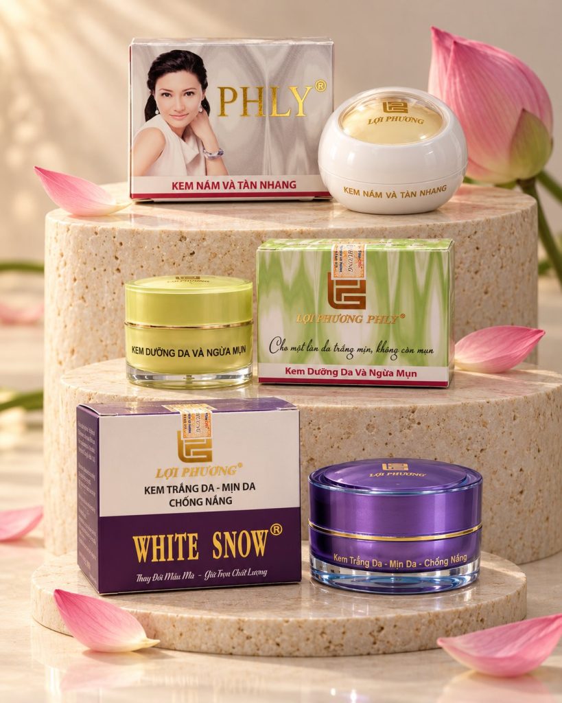 Ba bộ sản phẩm Lợi Phương trên bục đá